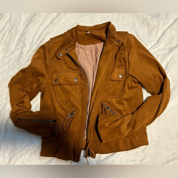 Free People Mia Brown Faux Suede Biker Jacket - S - Picture 3 of 8